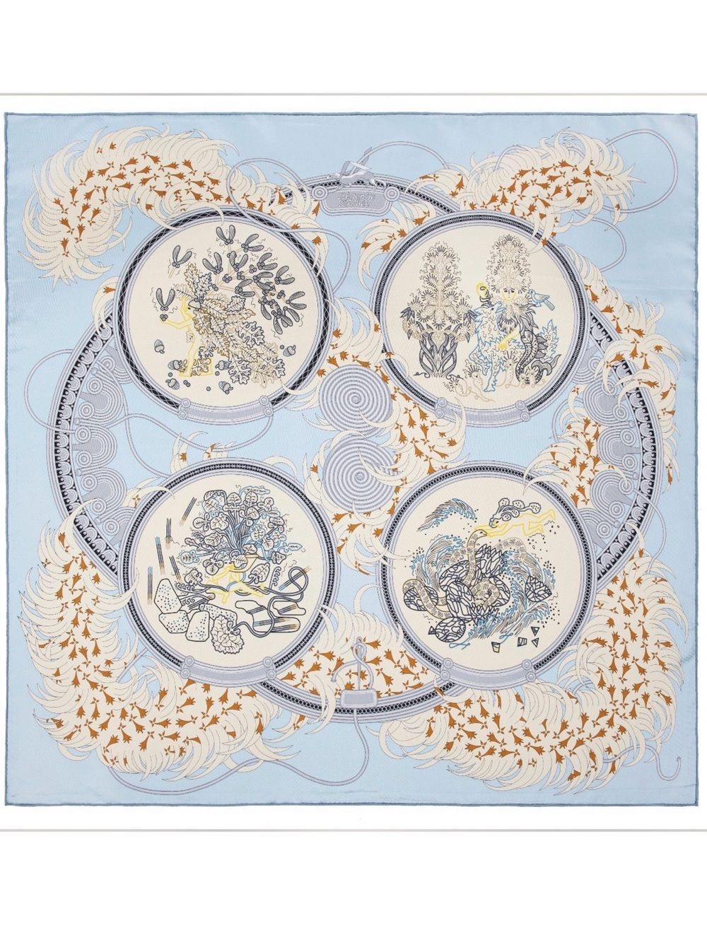 Carolina Lemke Azure Bloom Mulberry Silk Scarf With Hand Rolled Edges (004)